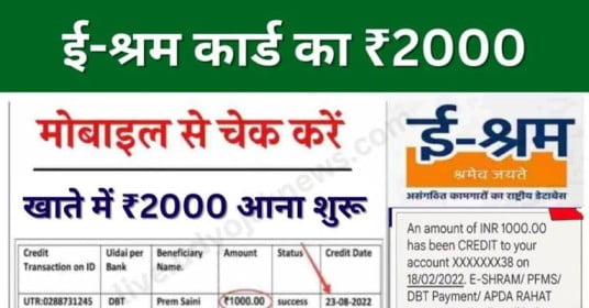 E Shram Card Payment Check 2023: ई-श्रम कार्ड धारको के लिए बड़ी खुशखबरी! खाते मे ₹2000 आना शुरू, ऐसे करे चेक पेमेंट! 